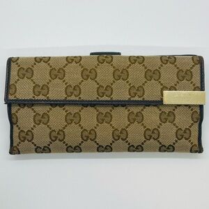 Authentic Gucci GG Brown Canvas Monogram Long Folded Continental Wallet